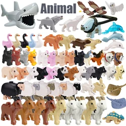 City Animal Zoo Farm Series Building Blocks Street View Panda Brown Bear Cat Pig Long Wool Sheep Cow Cattle Pet Bricks Toys Kids