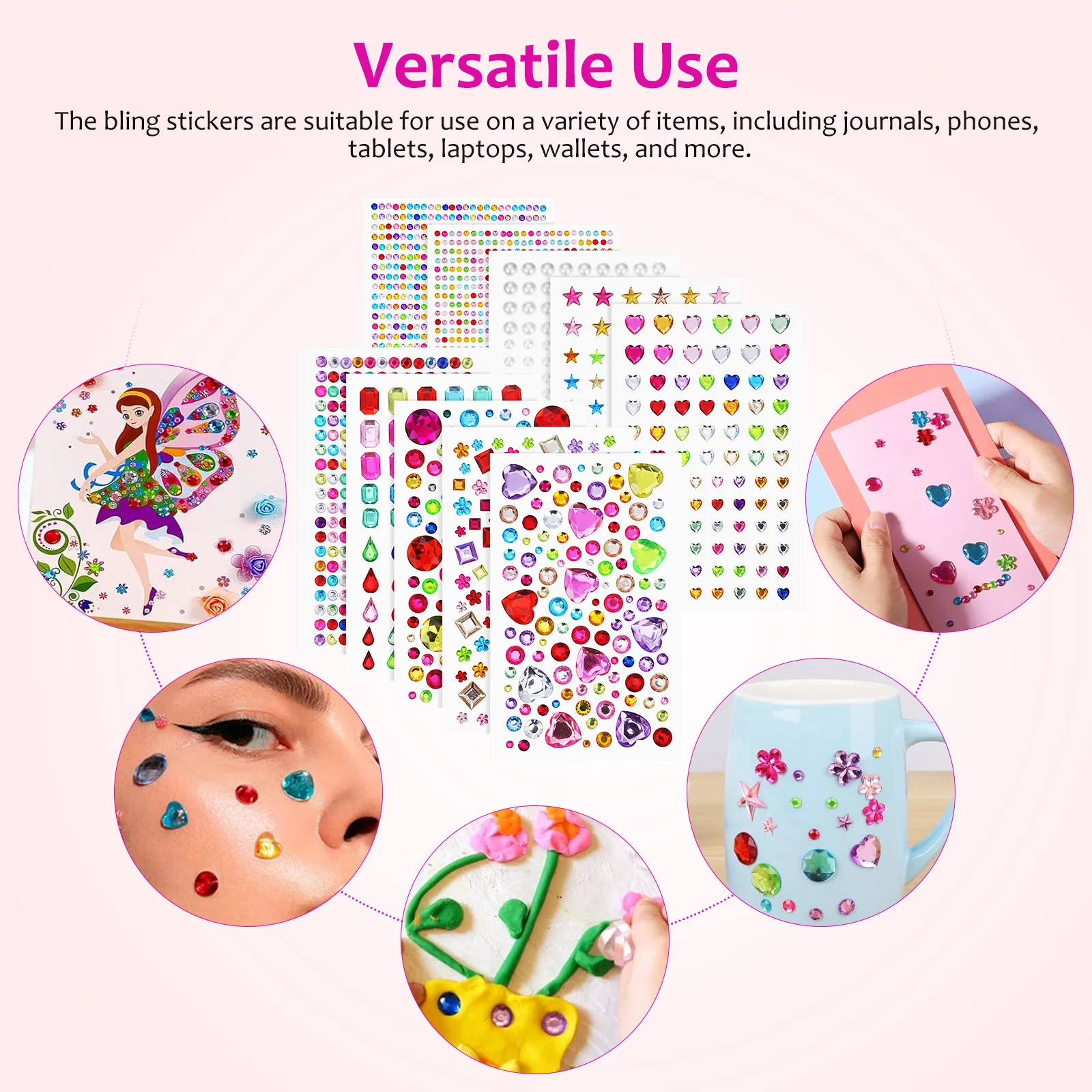 

Jewel Stickers Rhinestone Stickers 10 Sheets Sparkle for Crafts Kids DIY Projects Stick on Gems Rhinestone Sticker