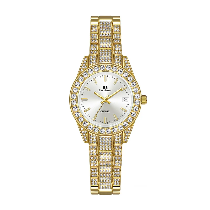 Relógio de quartzo de cristal para mulheres, relógio de pulso casual, pulseira de aço inoxidável, relógio calendário para senhoras, nova moda relogios feminino