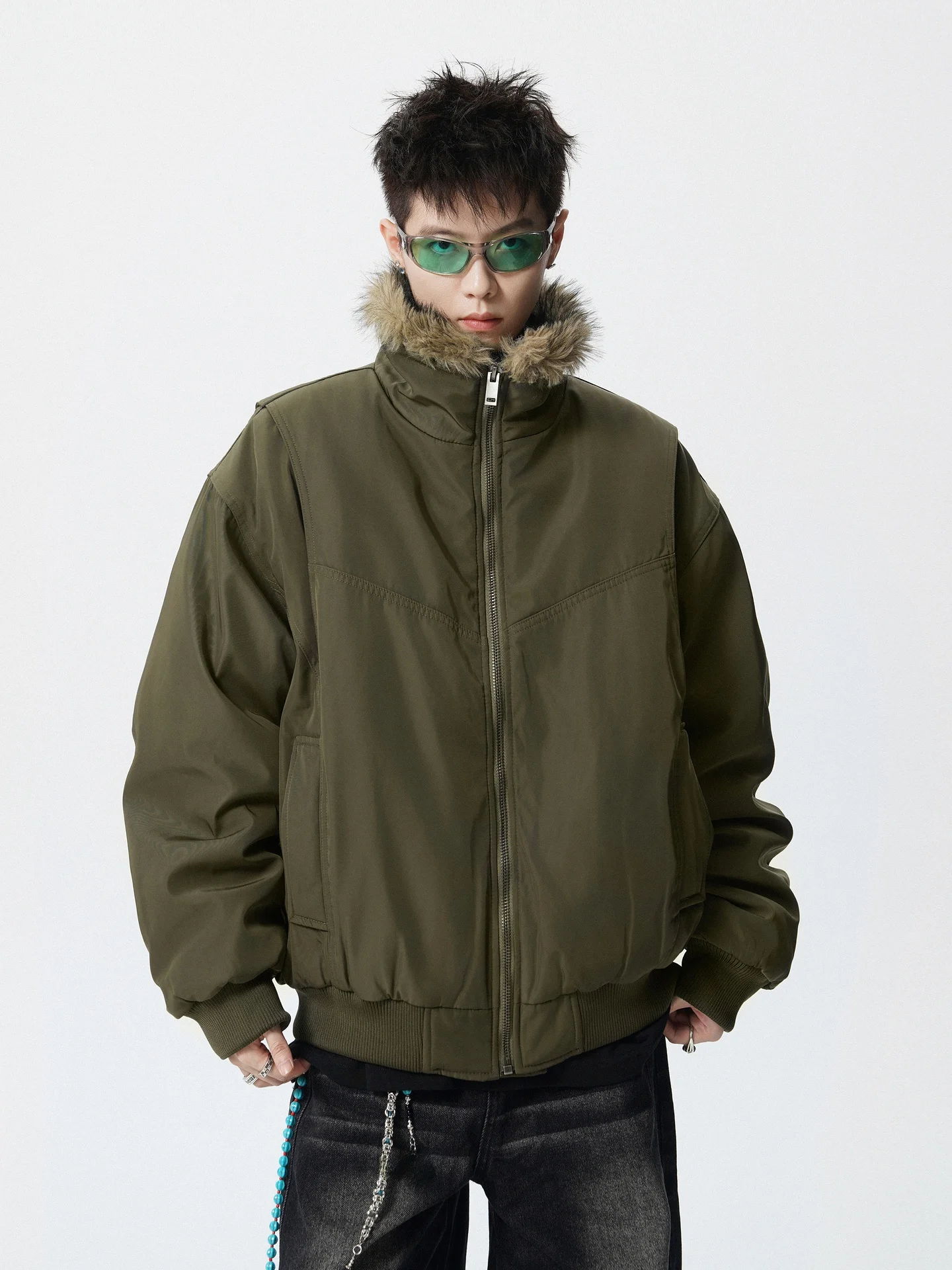 

Теплая хлопковая куртка для мужчин, зимняя модная рабочая одежда, дышащая, на молнии, с длинными рукавами, стандартной длины.