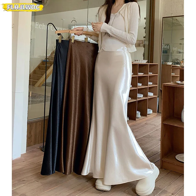 2024 Latest Korean Style Satin Mermaid Skirt Perfect for Slimming Shaping Woman Autumn Spring High Waist Sexy Long Maxi Skirts