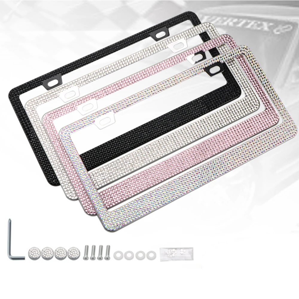 Hot US Model License Plate Frame Bling Crystal Women License Plate Frame License Cover Holder Rhinestone Car License Frame