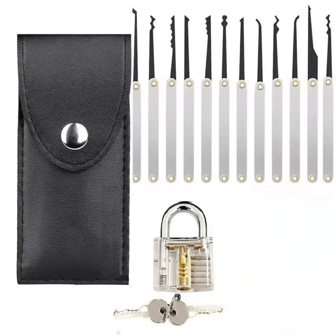 15pcs Unlocking Lock Pick Set Key Extractor Transparent Practice Padlocks Kit Locksmith Pick Training Kit with Transparent Locks