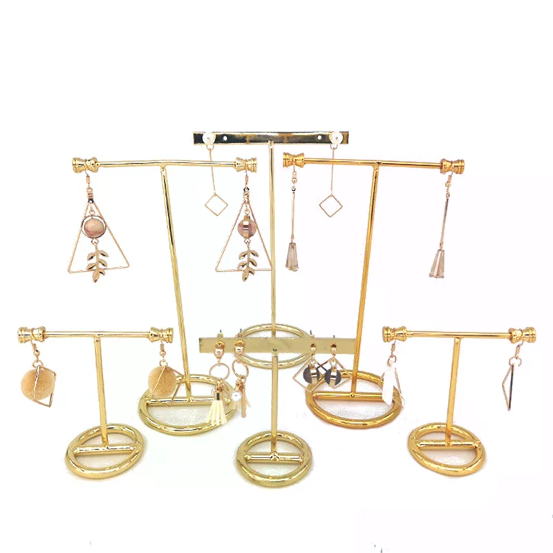 Modern Jewelry Earrings Display Stand Holder T Bar Rack Tower Metal Earring Bracket Organizer Ear Studs Hanging Storage Shelf