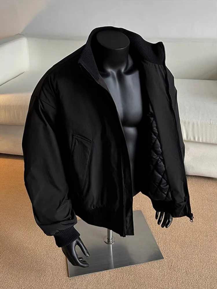 

American Retro Thiened Cotton Jaet Men's Winter Warm Stand Collar Cotton Coat Outerwear Cleanfit Sle Stand Fit Polye...