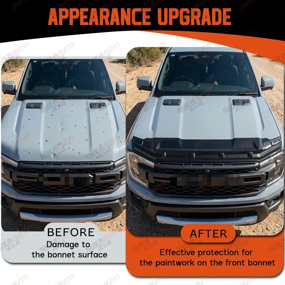 Bonnet Guard For Ford Ranger T9 WILDTRAK RAPTOR 2023 2024 2025 2026 Bonnet Protector ABS Matte Black Off Road Car Accessories