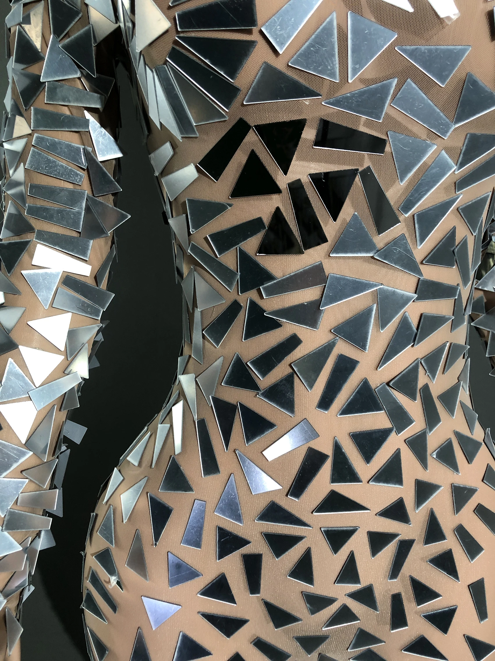 see through sheer fabric jumpsuit long sleeved pants lens high collar hanging neck stage performance costume