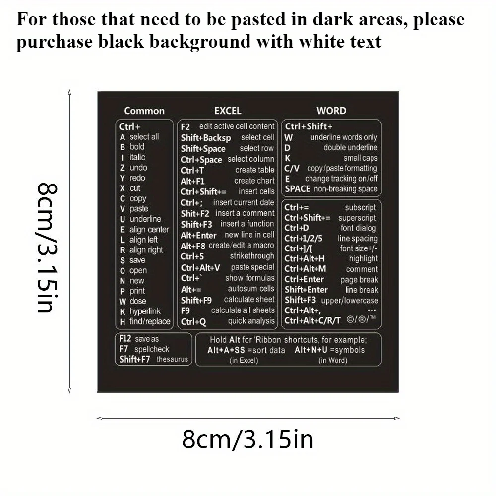 مجموعة واحدة من ملصقات اختصار لوحة المفاتيح ذاتية اللصق من الفينيل |   مرجع سريع لنظام التشغيل Windows، Excel and Word، Office Software