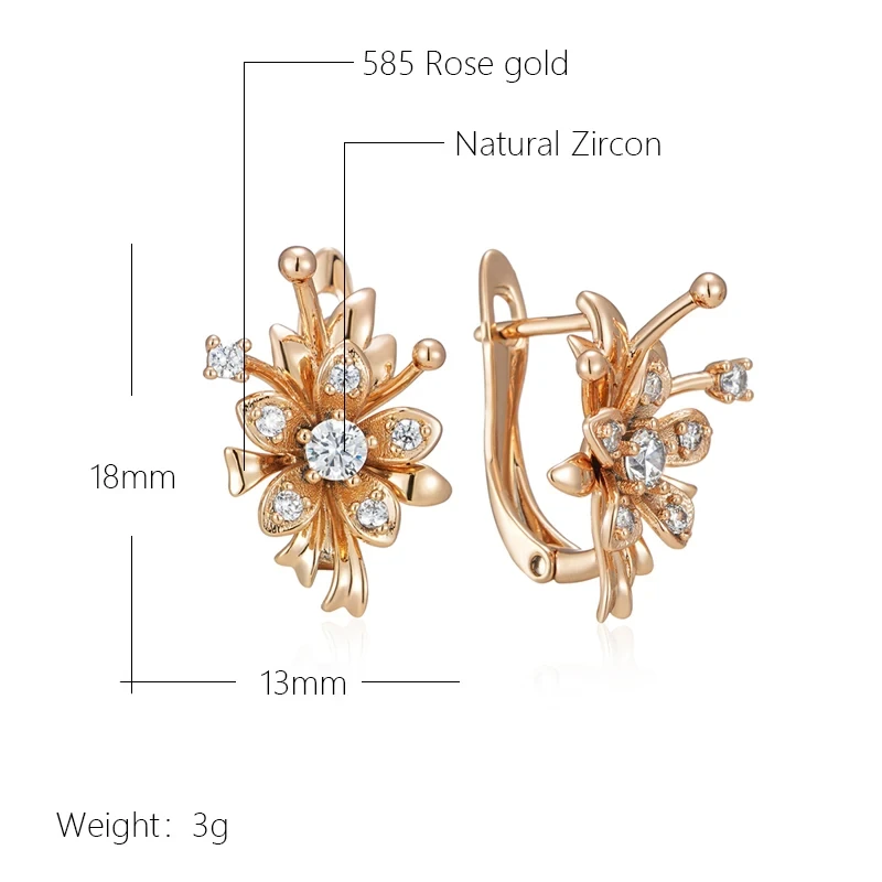 Wbmqda Flower Shape Drop Earrings For Women 585 Rose Gold Color With White Natural Zircon Fashion Daily Jewelry