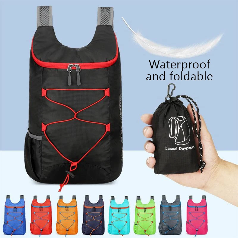 Mochila plegable multifuncional para exteriores, bolsa deportiva de tela de nailon impermeable y ligera de alta densidad para acampar, Senderismo y viajes