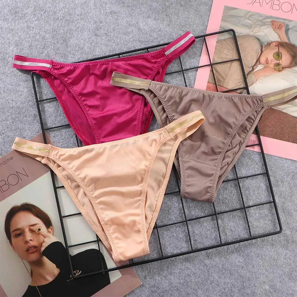 Sexy Thin Strap Low Waist Panties Women Summer Breathable Ice Silk Underwear Comfortable Cotton Crotch Bikini Lingerie for Girls