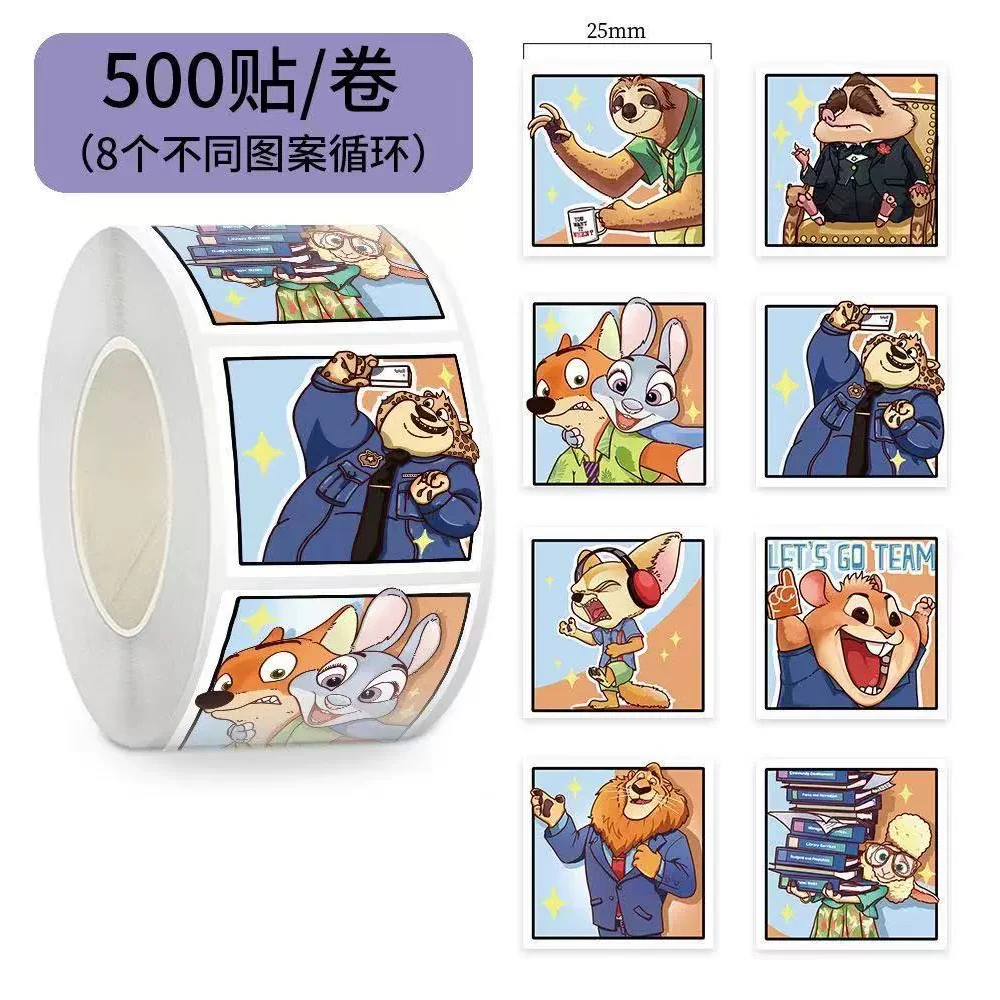 

500pcs/Roll Funny Anime Zootopia Nick Judy Sealing Stickers Cute Disney Cartoon Decals DIY Laptop Phone Reward Sticker Toy Gift