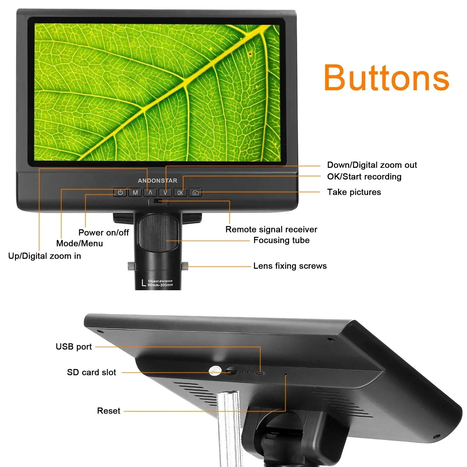 Professional Digital Microscope 1080P 10inch LCD Display 4X Display Magnification Soldering Microscope Picture Taking Video Tool