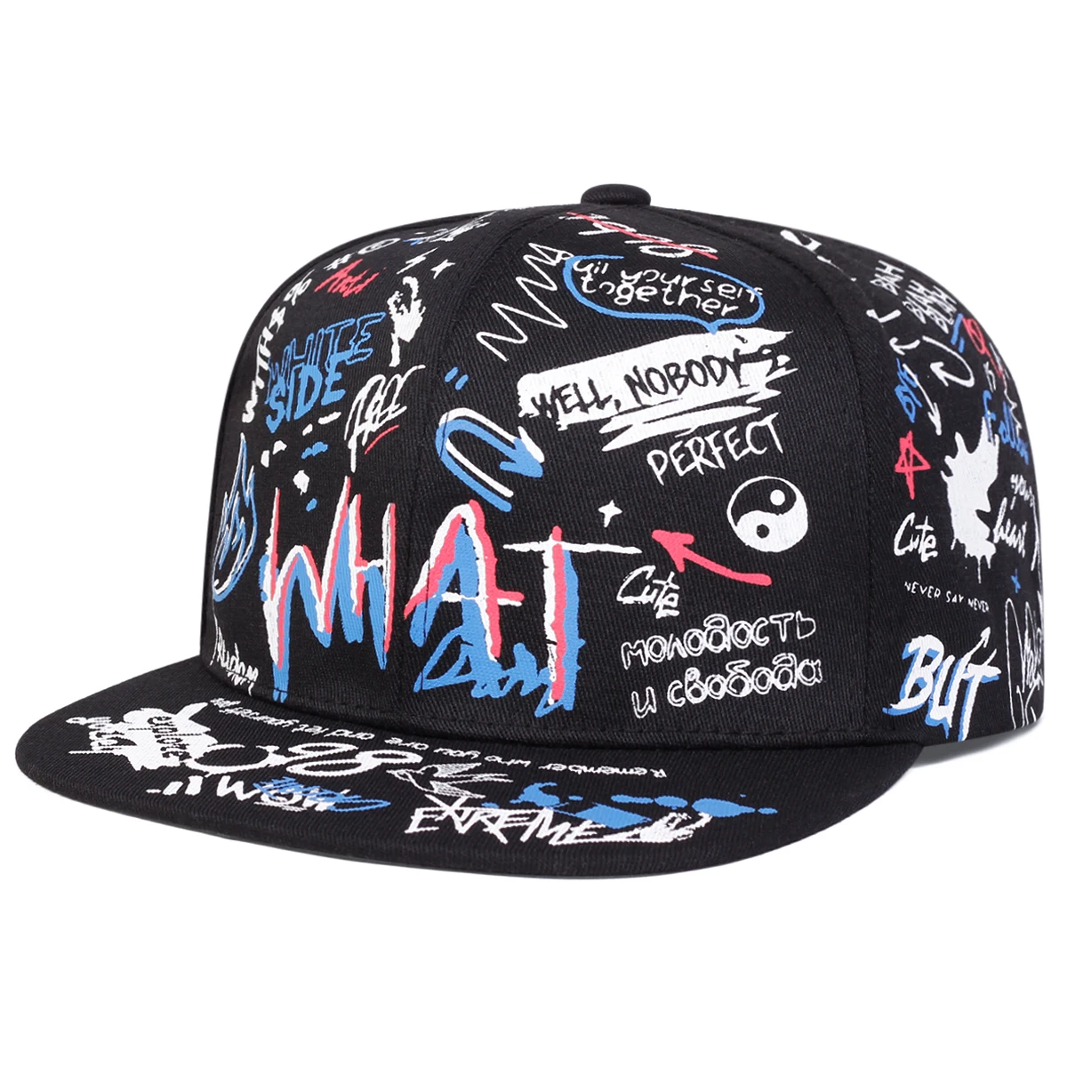 Unisex WHAT Graffiti Print Hip-hop Hats Fashion Spring Autumn Outdoor Adjustable Casual Baseball Caps Sunscreen Hat