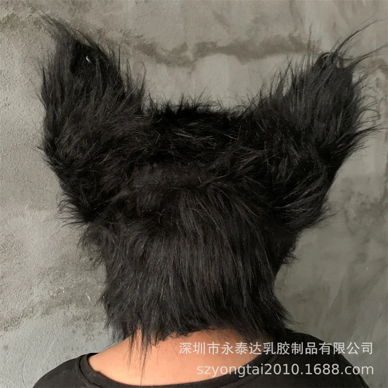 Black Cat Mask with Hairs Halloween Costume Party Novelty Animal Head Rubber Latex Mask