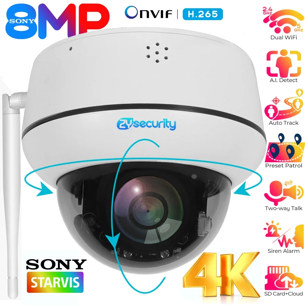 4K Wifi Dome Camera Outdoor 8Mp Auto Tracking Ptz Camera Menselijk Voertuig Detecteert Ip Camera 2-weg Praten Draadloze Home Security Cam