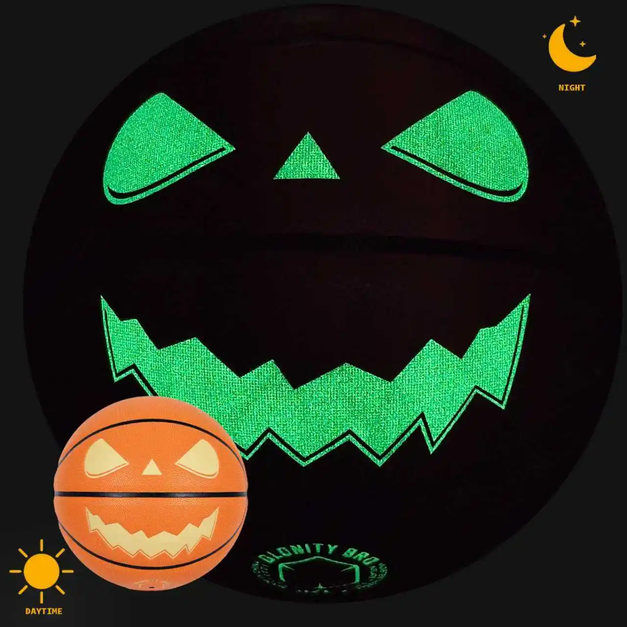 

Jack-O'-Lantern Basketball Halloween Standard Luminous Durable Ball Soft PU Leather For Adult Kid Size 7 Basketball Orange/Black