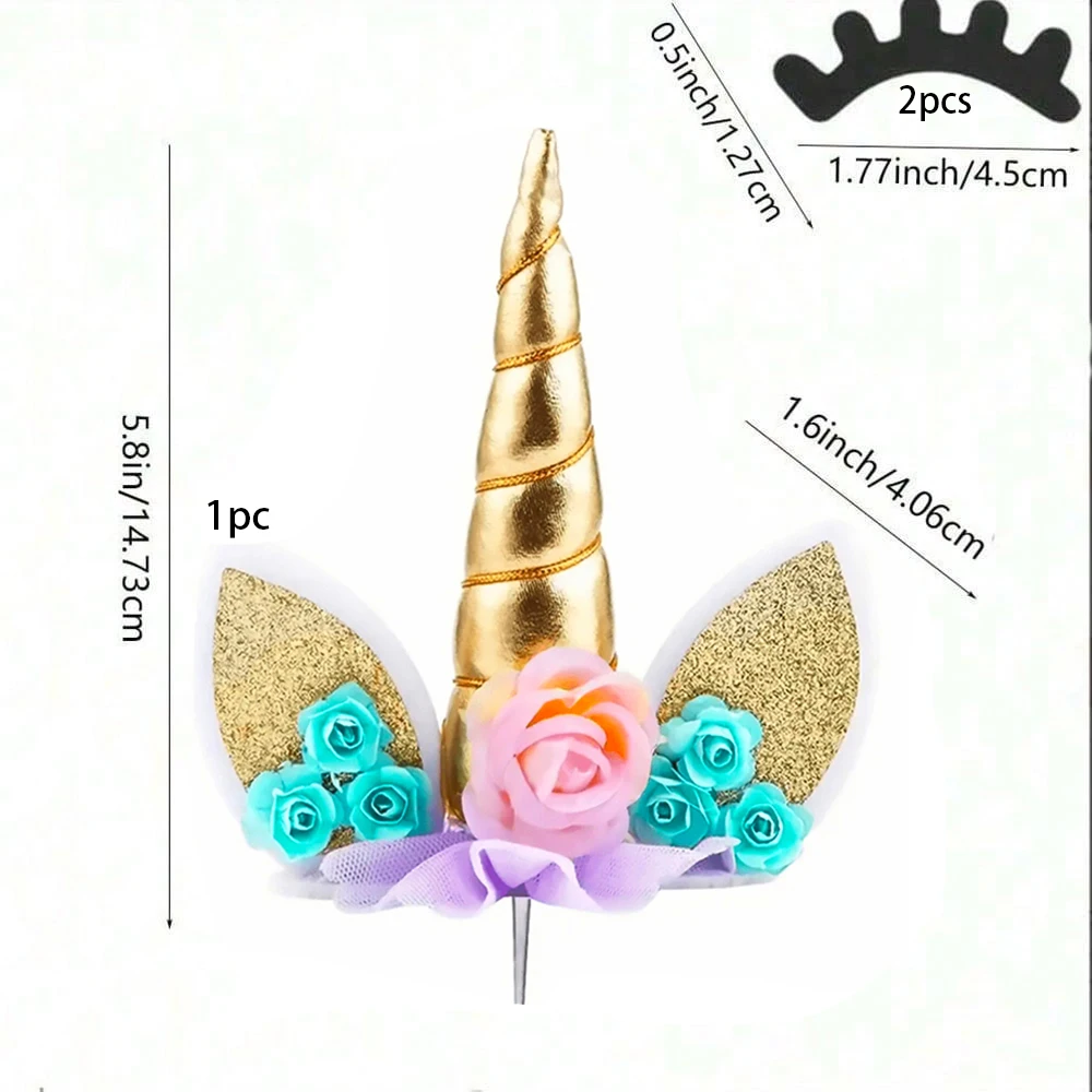 1set Cake Topper Unicorn With 2 Eyelashes Base for Birthday Party Cake Dessert DIY Decoration Supplies - view 6