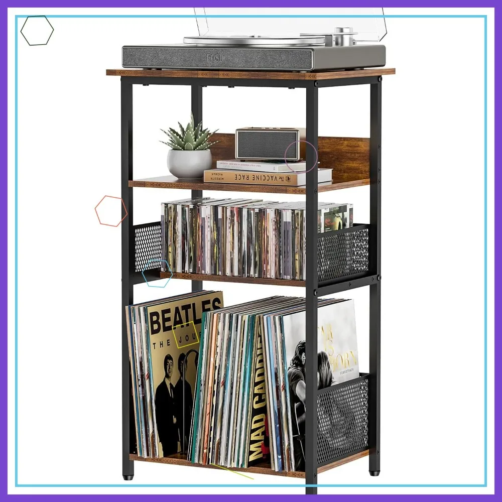 

4-уровневая виниловая подставка для пластинок с местом для хранения 100 альбомов и 40 компакт-дисков, держатель проигрывателя для гостиной