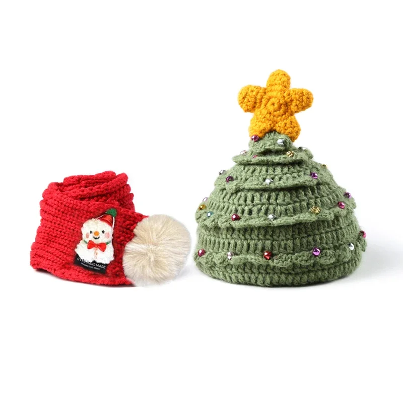 

Baby Hat And Scarf Set Warm Knit Green Christmas tree Winter Outfit Cute Muffler Children's Two-Piece Accessory New year gifts