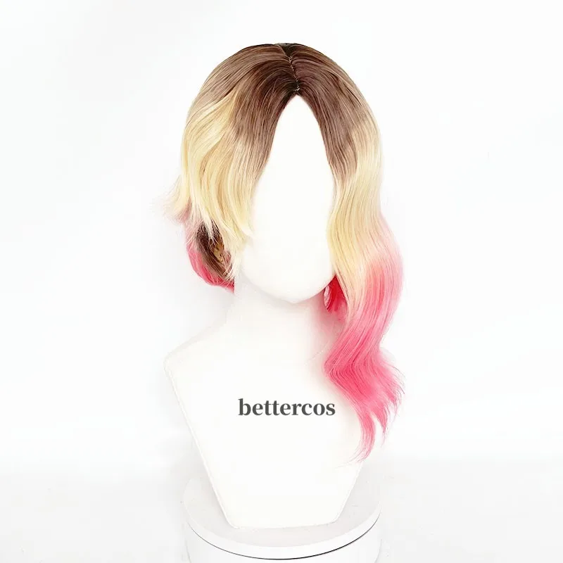 Gwen Stacy Cosplay Wig Cosplay Women Tri-Color Gradient Curly Gwen Cosplay Wig Heat Resistant Synthetic Hair Wig + Wig Cap