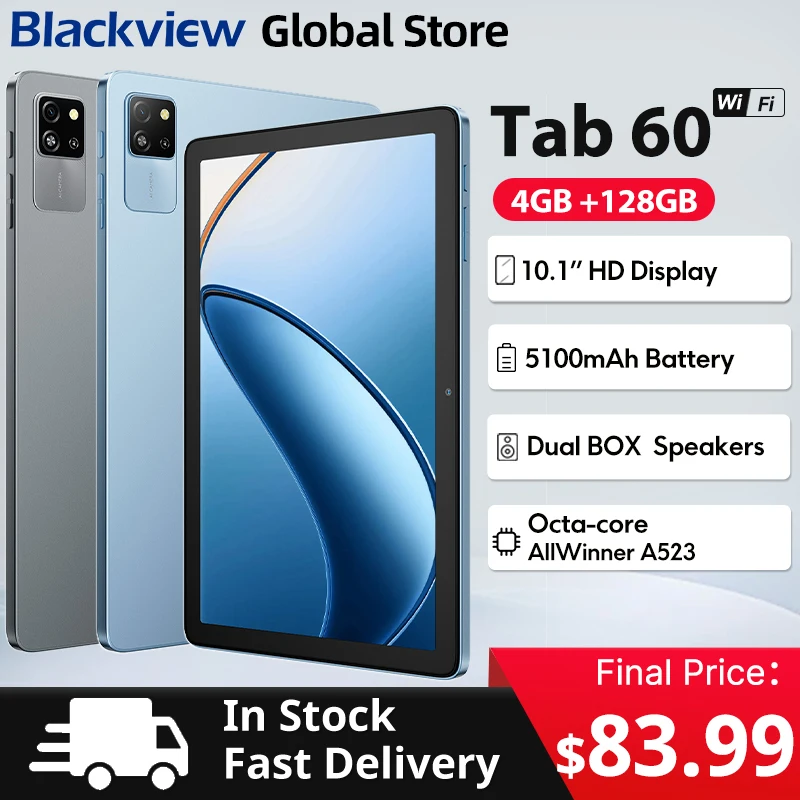 New Blackview Tab 60 WIFI Tablet 10.1Inch HD IPS Display Widevine L1 Android 14 12GB(4+8Expand) 128GB 5100mAh Battery PC Pad