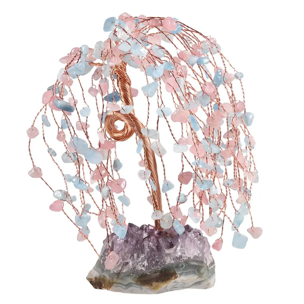 Crystal Tree With Raw Amethyst Cluster Base Feng Shui Bonsai Lucky Money Tree For Home Decor Desktop Ornaments