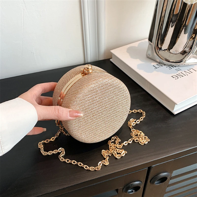 Evening Clutch Bag for Women Fashion Round Dinner Shiny Handbag Female Purse Chain Shoulder Crossbody Bags Banquet Dress Bag