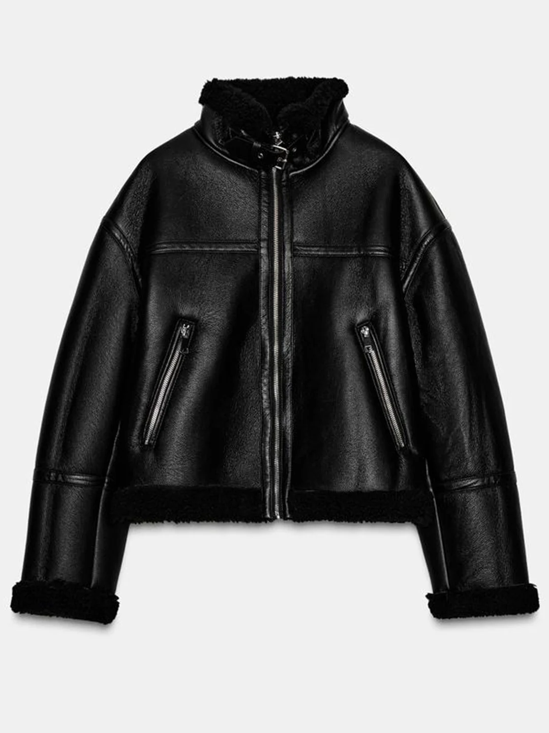 على الوجهين Fce سستة طويلة Sve الوقوف طوق Jaet المرأة شتاء جديد وصول معطف جلد عادية Sle بولي Leather الجلود