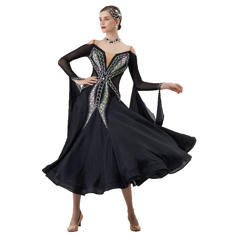 B-22203 New Women Modern Dance Rhinestone Color Diversity Dress Ballroom National Standard Waltz Competition Performance