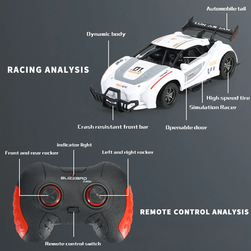 Fengchi-coche de carreras a control remoto para niños, coche de juguete con motor eléctrico de 2,4g, simulación de doble puerta, todoterreno