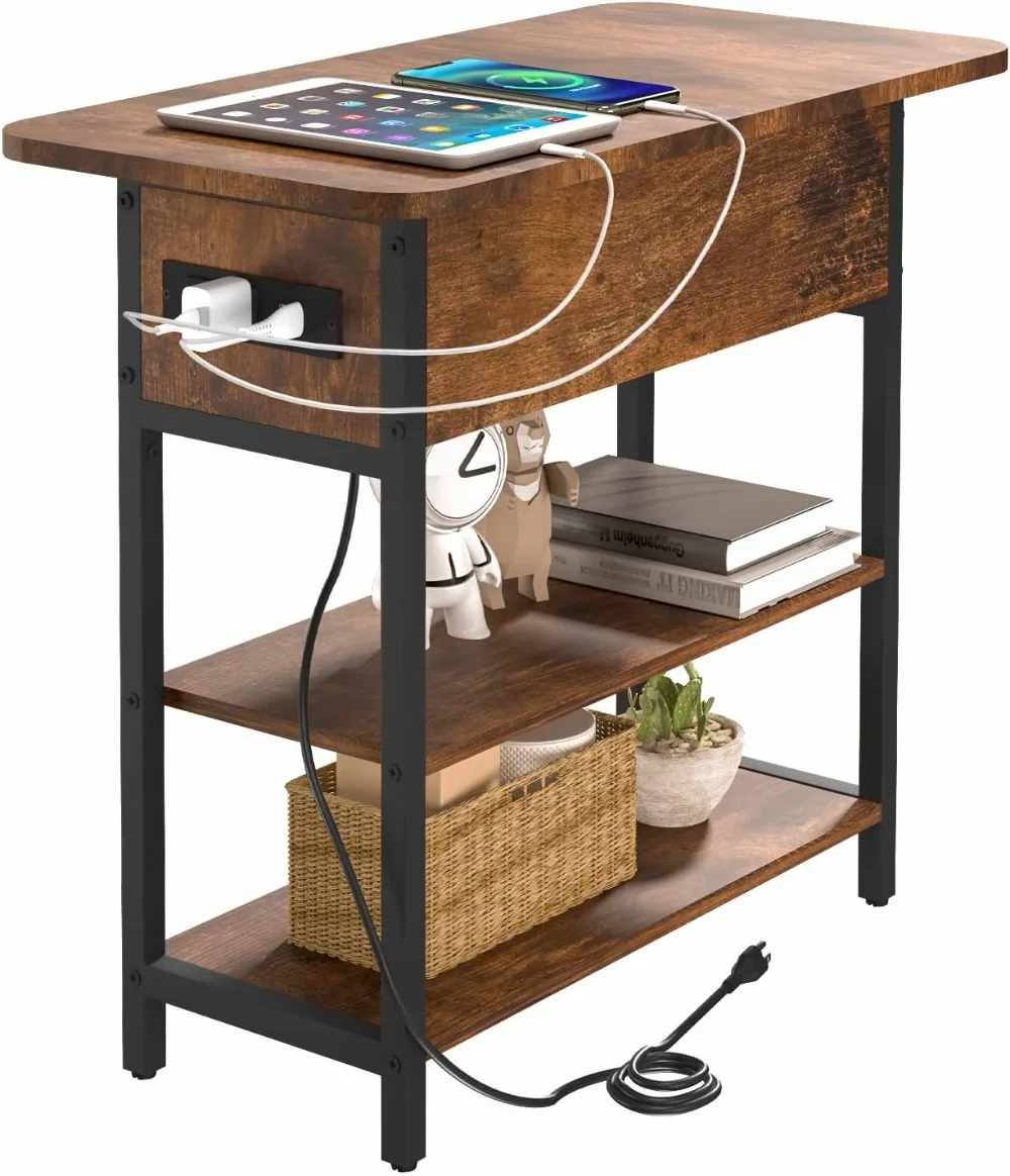 

End Table with USB Ports and Outlets,Sofa Couch Table Bedside Table for Living Room Bedroom for Small Space