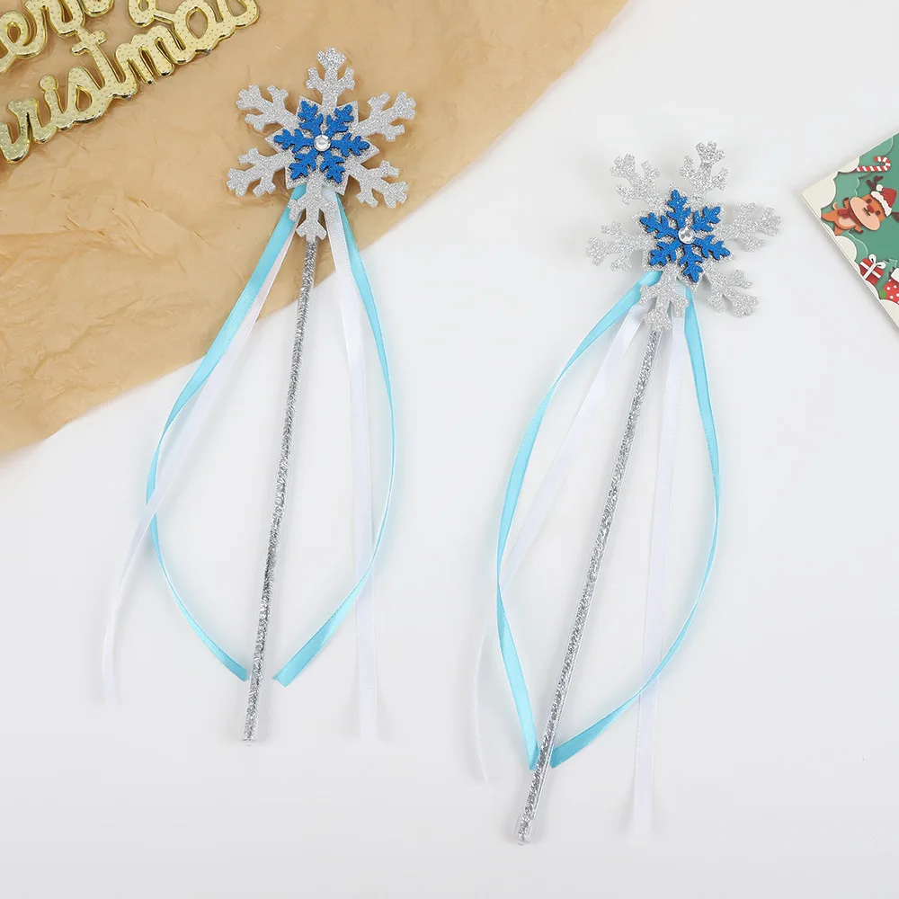 2Pcs Children Snowflake Fairy Wand Cartoon Princess Magic Wand Girls Birthday Party Role Play Decoration Accessories