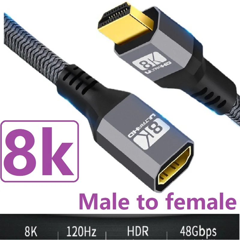 8K HDMI Male to Female Video Cable 60Hz 3D 4K 120Hz 48Gbps High Speed HDR for Macbook HD TV Laptop Projector PS4/5