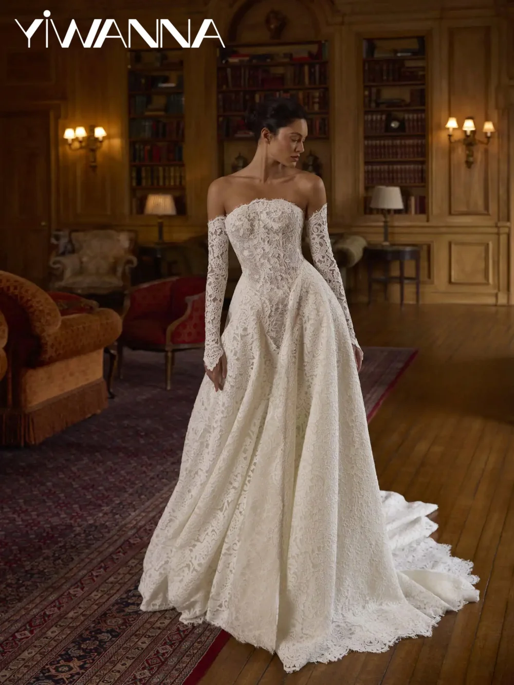 Vintage Lace Detachable Sleeve Wedding Dress Dreamy Strapless Long Bridal Gown New Customized Elegant Dresses For Bride