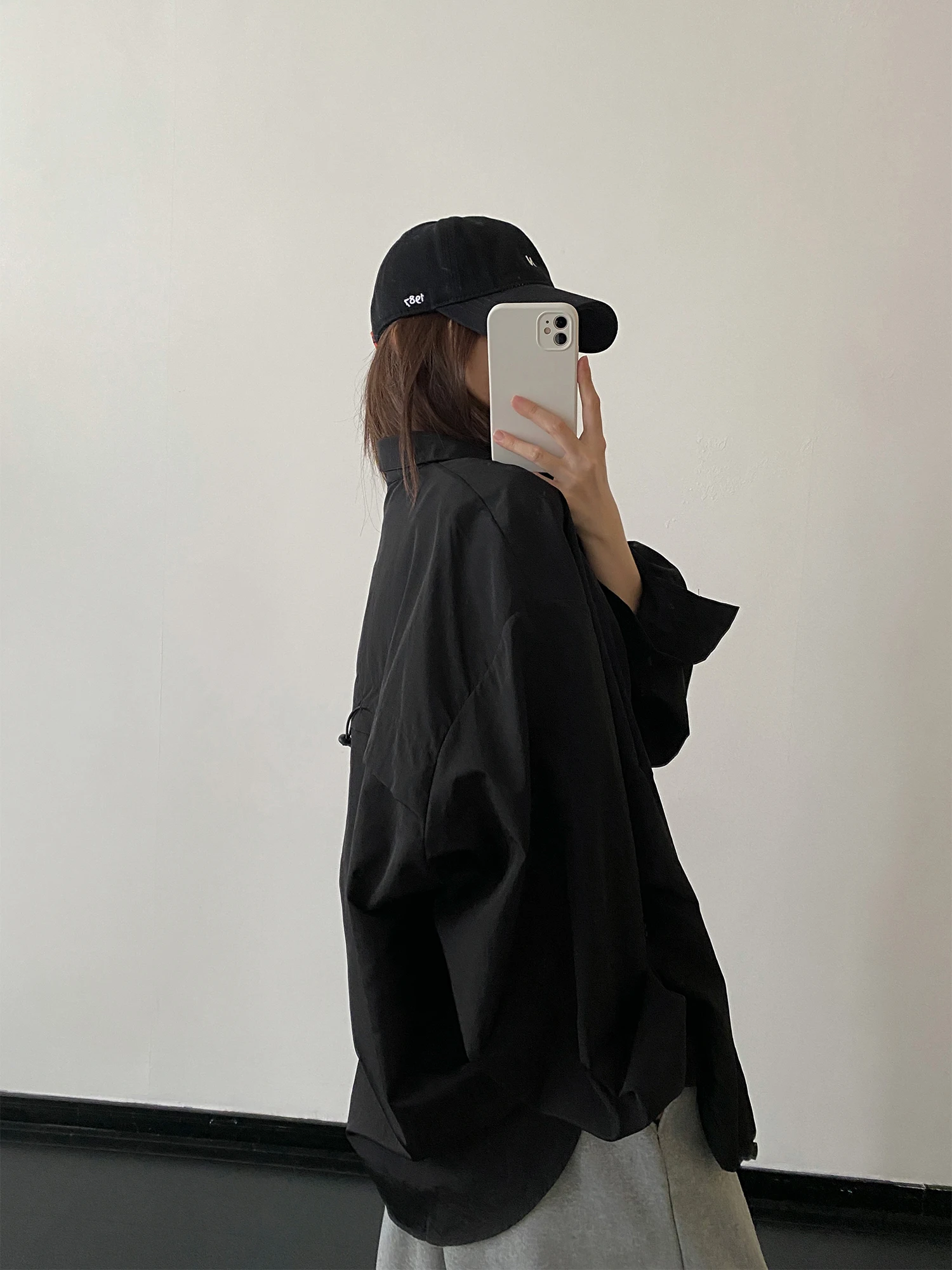 SunYeo Women's Shirt Style Jacket Coat Long Loose Drawstring Design Commute Korean Version Thin Long Sleeve  Color