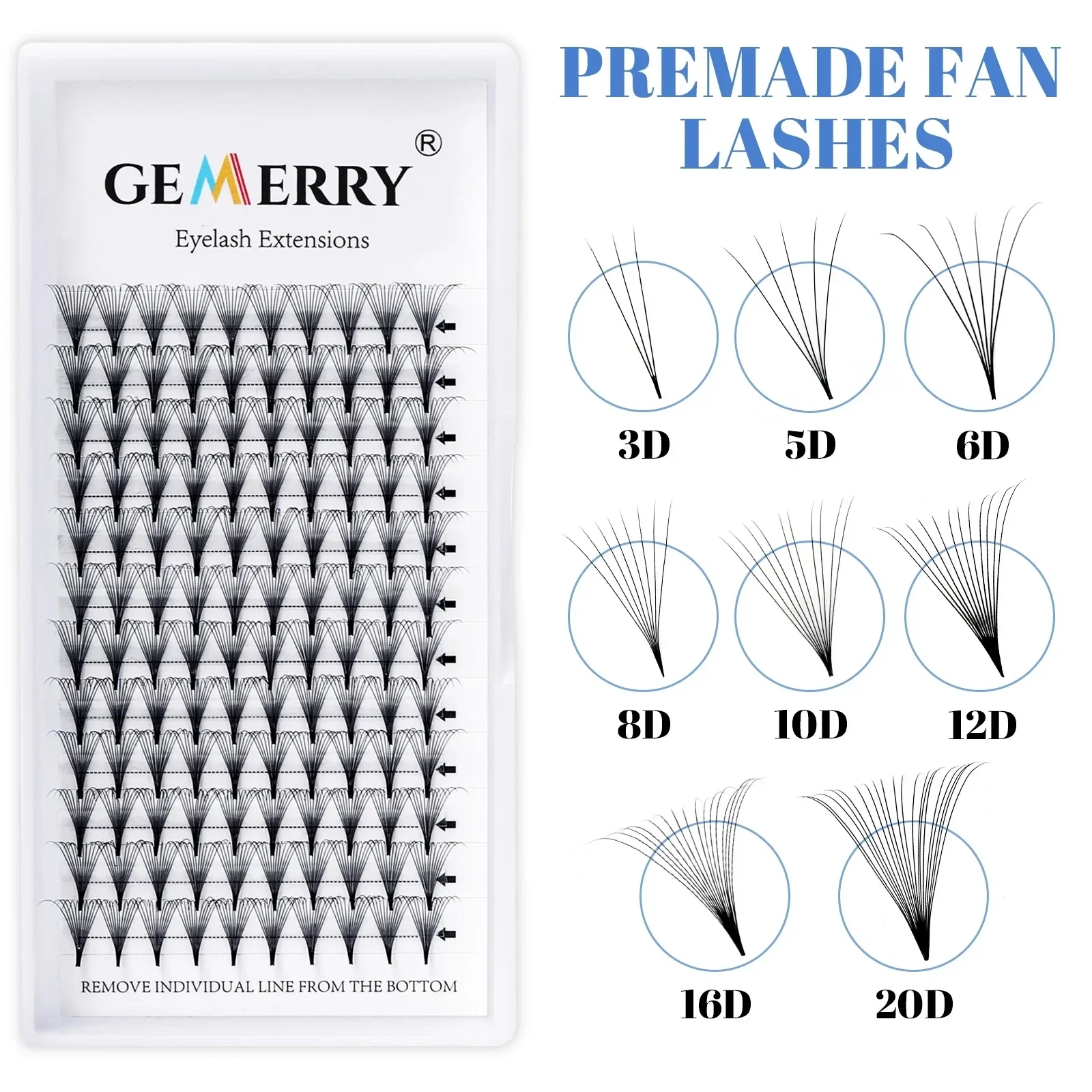 Gemerry Premade Volume Fans Lashes 3D/5D/6D/10D/16D Short Stem Eyelash Extensions Bunches Russian Volume Fake Eyelashes Clust