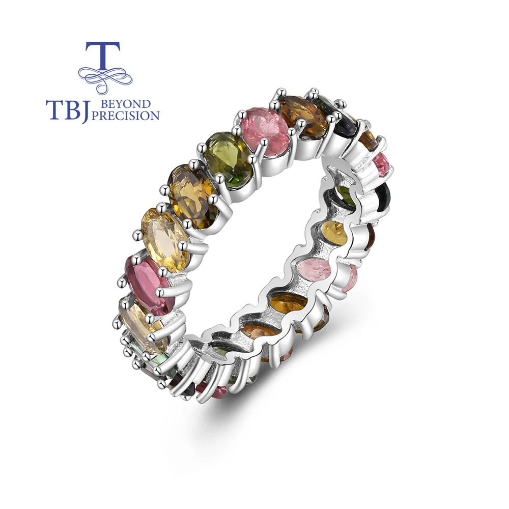 

Light luxury multi-colored gems natural tourmaline with S925 silver ring for women for engagement & banquet & birthday gift