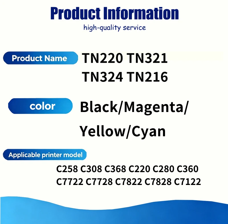 TN324 TN216 TN220 TN321 Toner Powder Bag Compatible For Konica Minolta C308 C368 C220 C280 C360 C7722 C7728 C7822 C7828 C7122