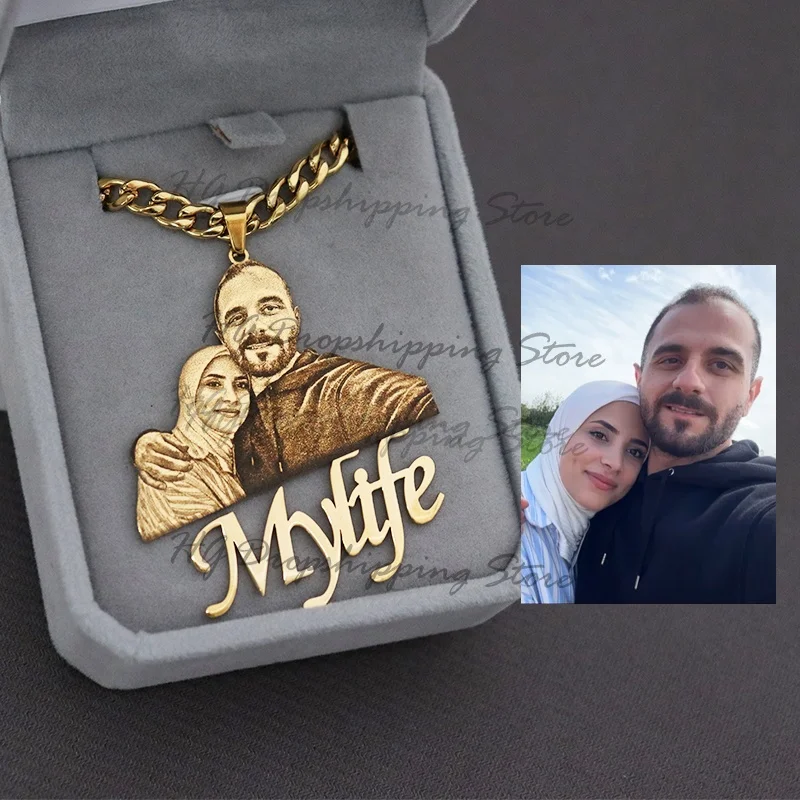 Personalisiertes Bild, Namensschild-Anhänger, individuelle Foto-Halskette, gravierte Porträt-Halskette, Weihnachtsgeschenk für Kinder, Schmuck, Familiengeschenke – Detail 4