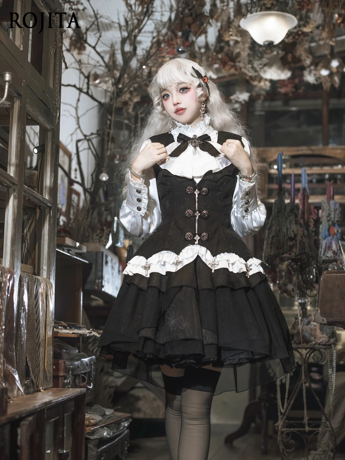 

Duchess of Blood Daily Dark Gothic Style Satin Lolita Shirt and Skirt and Jacquard Vest 3-Piece Set for Spring and Autumn 2025