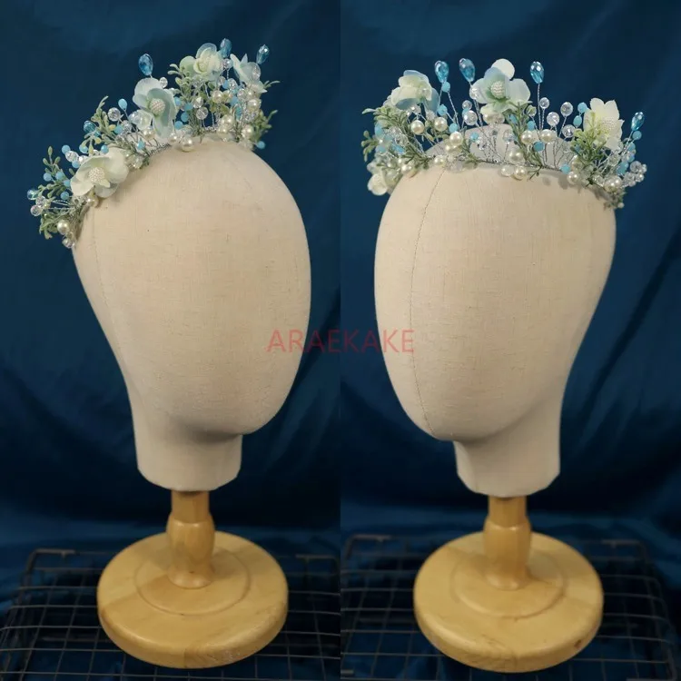 1pcs Blue Crown Children's Headwear Princess Wreath Hair Hoop Performance Headband Hair Strap Beauty