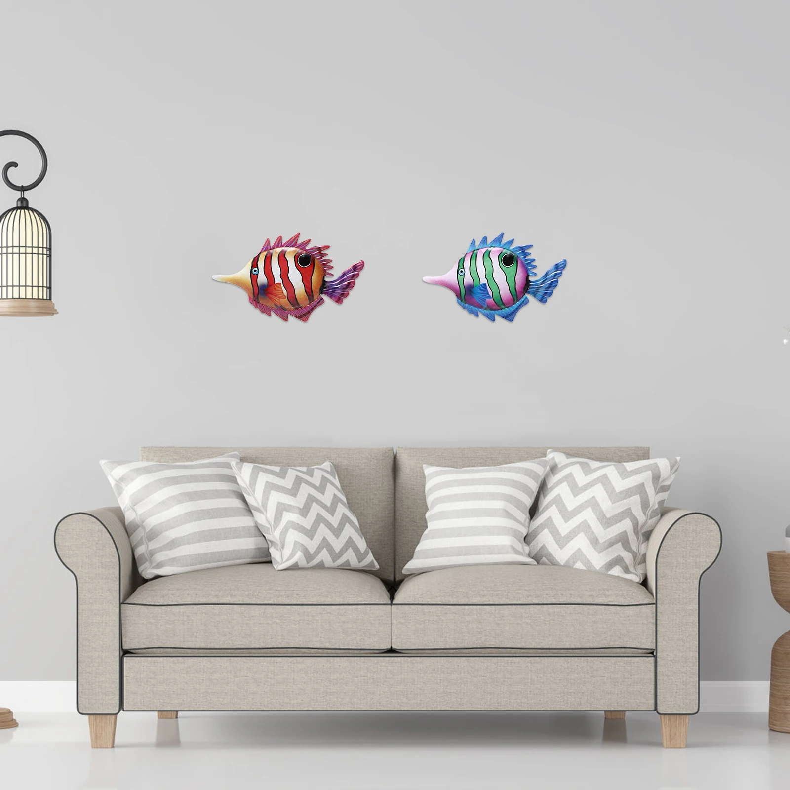 

2 pcs Fish Wall Decor Hanging Pendants Colorful Iron Sculpture for Bedroom Living Room Home Decoration Metal Fish Pendant