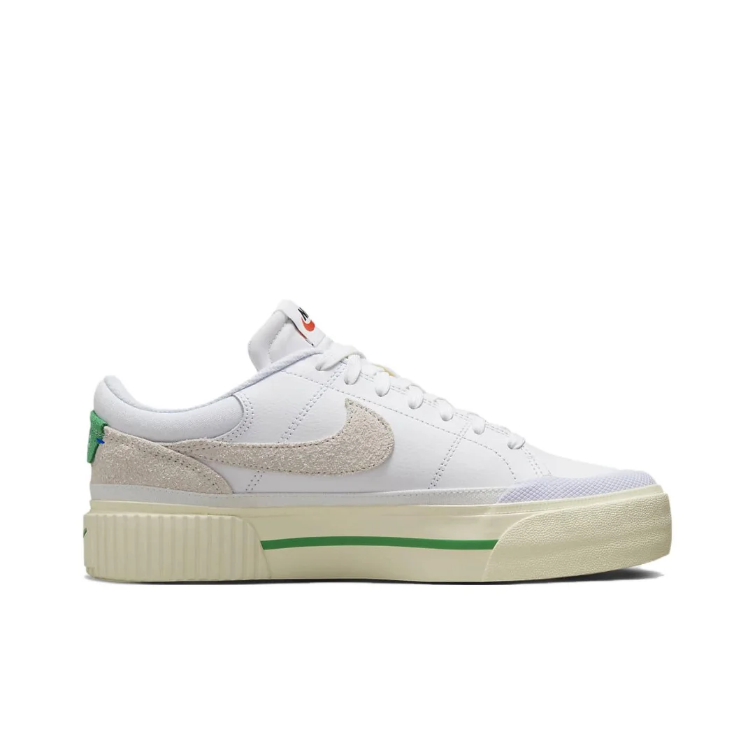 Nike Original Court Legacy Women's Shock Absorbing Abrasion Resistant Low Top Board Shoes Beige and Green