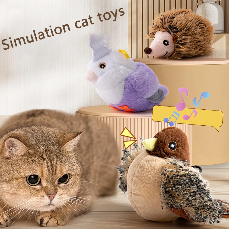 Interactive Cat Toys Flying Bird Cat Toy Flapping Wings Sparrow Catnip Toys Vivid Chirpi]ng Simulation Bird Interactive Cat Toy