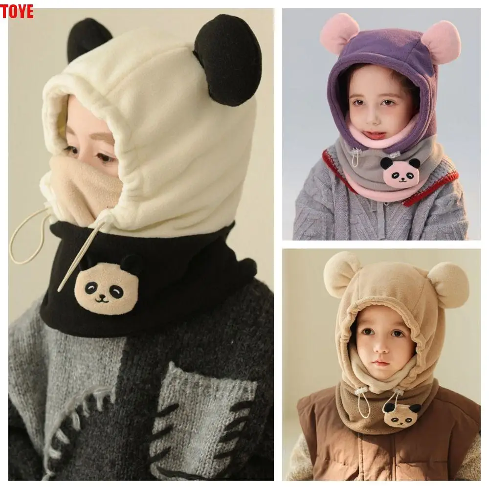 

Cartoon Warm Panda Plush Scarf with Face Mask Soft Cute Drawstring Bear Ear Hat Earmuff Thickened Panda Neckerchief Winter