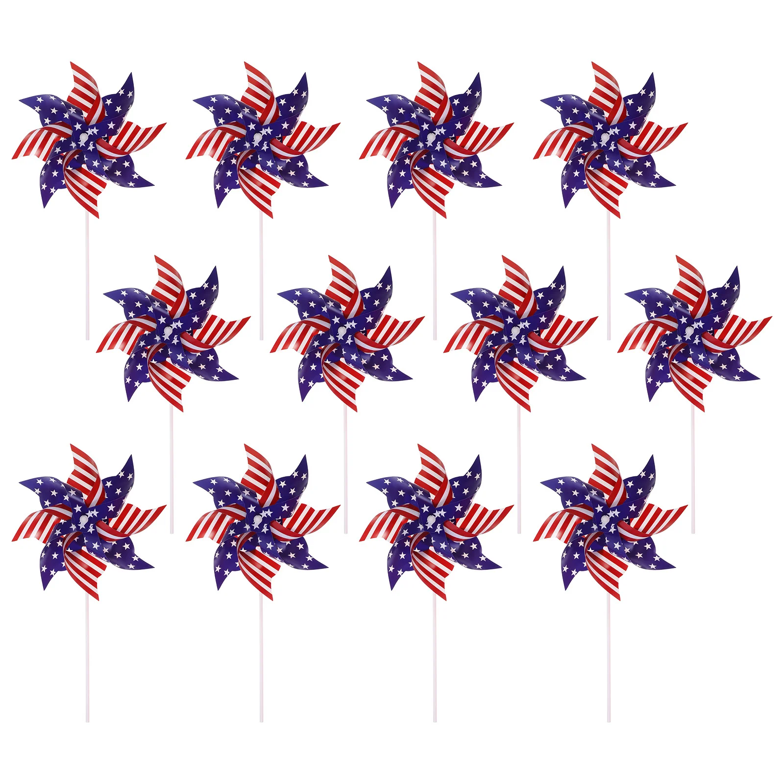 12Pcs Patriotic Wind Outdoor Garden Windmill Decor for Memorial Day Rotating Pinwheel Yard Decoration