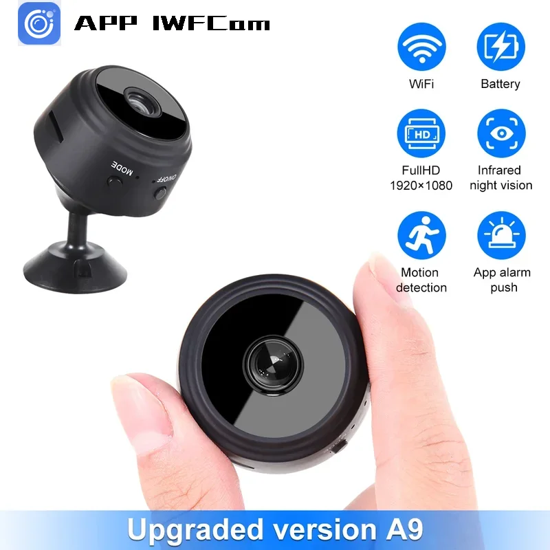 

A9 Mini Security Camera 1080P HD Super Night Vision 6 IR LEDs Motion Sound Detection Magnetic Mount Low Power Chip App AlertsCar