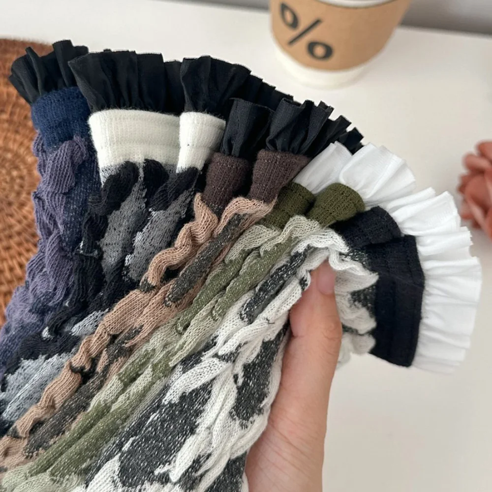 5 Pair Fashion Style Women's Socks Personalized Splicing Lace Edge Middle Tube Socks  Autumn Winter Animal Print Cute Woman Sock