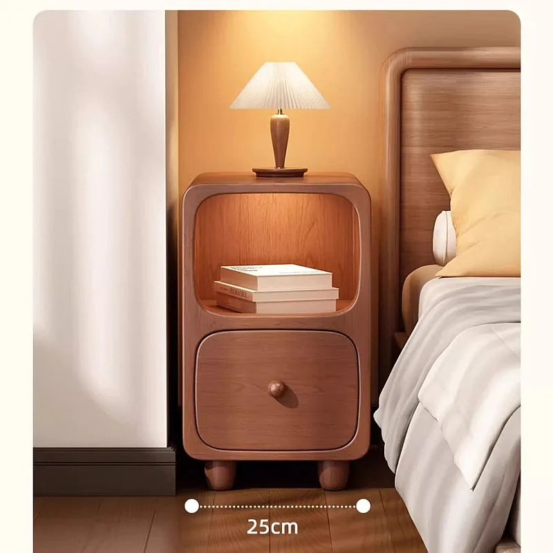Solid Wood Nightstand with Wireless Charging, Kids Bedside Table, Anti-Moth Storage Cabinet